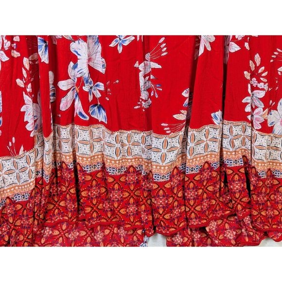 Woman Within Plus Size 34W Roll Tab Sleeve Crinkle Floral Red Shirt Dress Flowy - Picture 13 of 16